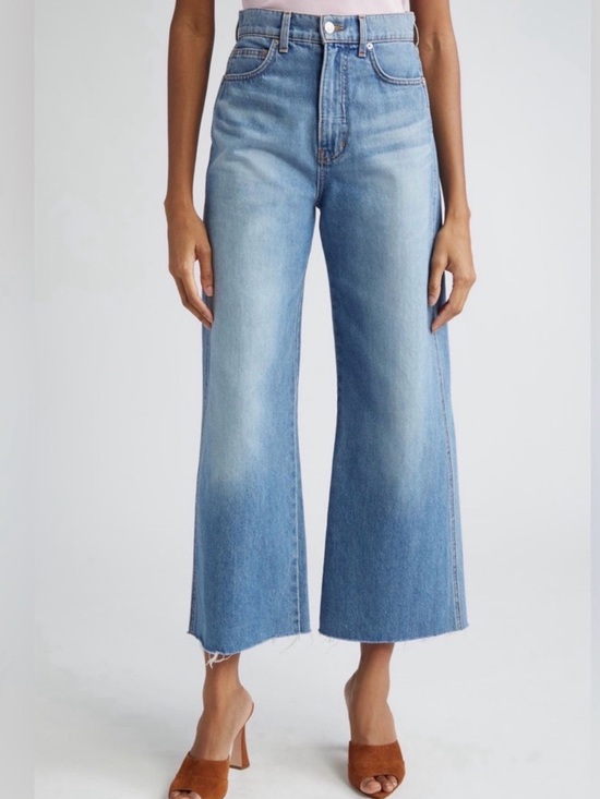 Veronica Beard Denim - Veronica Beard Taylor Raw Hem High Waist Wide Leg Jean Medium Wash Denim Size 30